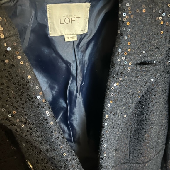 Ann Taylor Loft Navy sequin Pea Coat 2P EUC - Picture 3 of 8